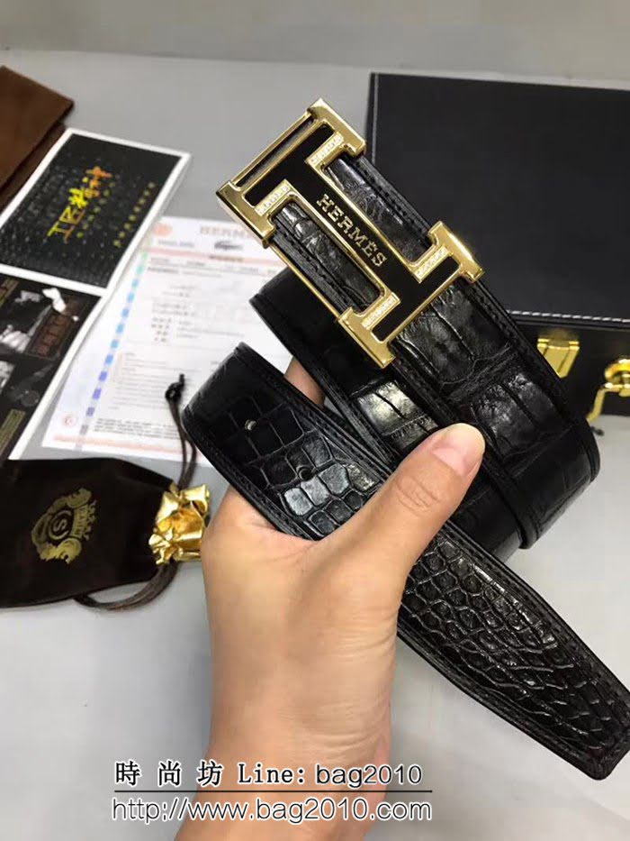 愛馬仕HERMES 2018款 真鱷魚肚皮不拼接皮帶 高端男士皮帶 HHG1382